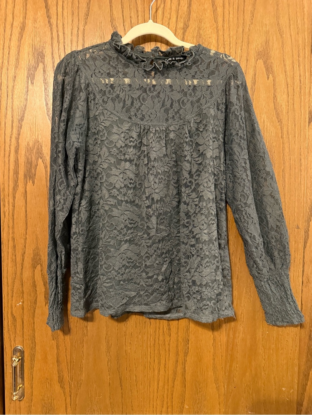 Cable & Gauge Olive Green Lace Ruffle Neck